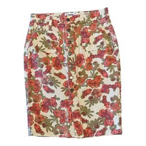 PAIGE Women’s Floral Button Down Denim Pencil Skirt Orange Size 25